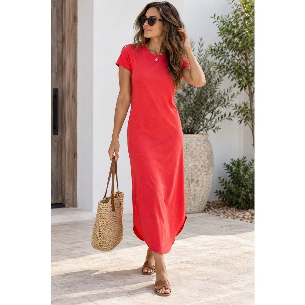 Frank & Eileen Harper Perfect Tee Maxi Dress Women Small Red Heritage Jersey